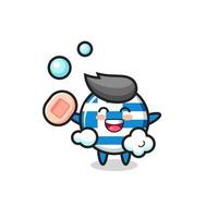 greece flag character is bathing while holding soap vector