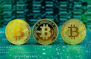 Golden bitcoin cryptocurrency old and new version photo