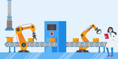 Smart industry 4.0 and technology assembly line flat style design vector