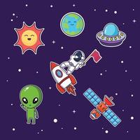 galaxy kawaii character with alien set vector