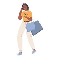 Woman with purchase talking on the phone vector