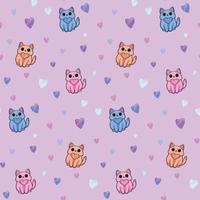 Cartoon seamless pattern with a little cat and hearts vector