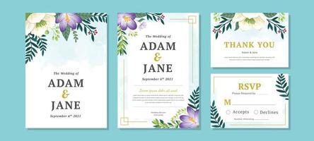 Floral and Leaves Wedding Invitation Template vector