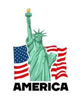 Statue of liberty, NYC, USA symbol, USA flag. Vector illustration