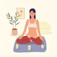 Meditation. A young girl is meditating. Spiritual practice, yoga vector