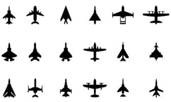 Paquete de colección de icono de silueta de avión de combate negro vector