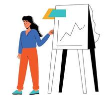 A woman makes a report on analytics. Business analytics vector