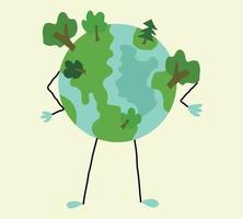 Planet earth with trees on it, a green planet. A planet with arms vector