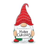 Cute cheerful gnome with phrase-Merry Christmas.