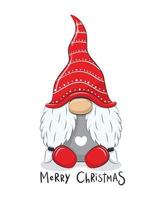 Cute cheerful gnome with phrase - Merry Christmas.
