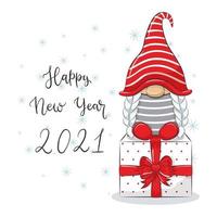 Cute cheerful gnome with phrase-Happy New Year. vector