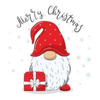 Cute cheerful gnome with phrase-Merry Christmas. vector