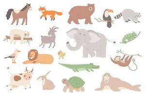 lindo conjunto de objetos aislados de animales vector