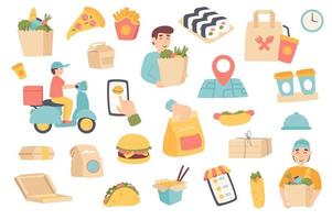 Food delivery isolated objects set vector