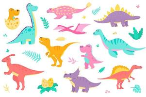 Cute dinosaurs isolated objects set vector