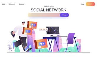 Social network web concept for landing page vector