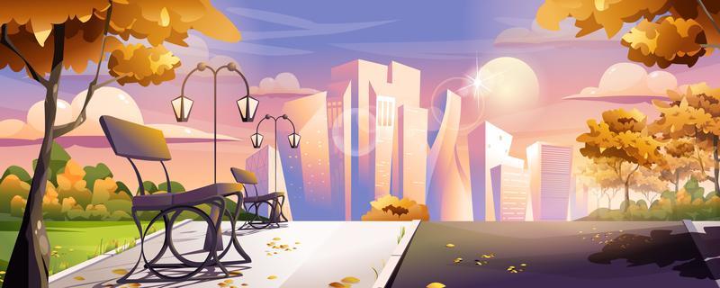 Autumn city park landing page web banner background