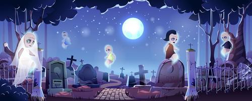 Halloween graveyard landing page web banner background vector