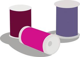 Spools of thread in various sizes and colors scattered on the surface vector