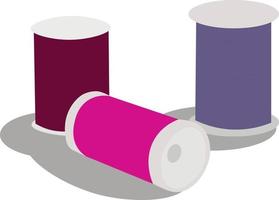 Spools of thread in various sizes and colors scattered on the surface vector