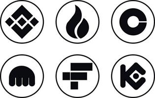 Cryptocurrency exchanges icons. The frames around the logo are black. vector