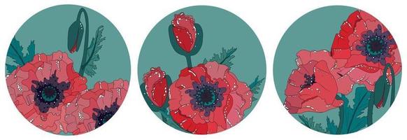 Social media cover template with red poppies on green background vector