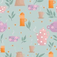 Seamless pattern with teapots and cups. Tea ceremony English style. vector