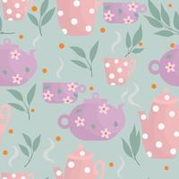 Seamless pattern with teapot and cup. Tea ceremony. Tea set in pink. vector