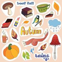 A set of stickers for the autumn theme. Suitable for diary decoration. vector