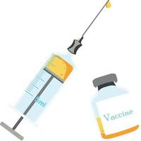 Syringe with a dose and a vial with a vaccine on a white background. vector