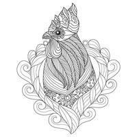 Chicken hand drawn for adult coloring book vector