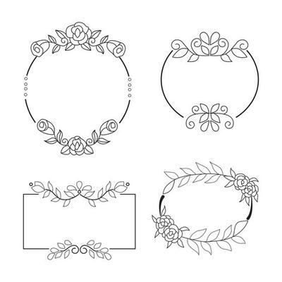 Frame and flowers hand drawn for adult coloring book