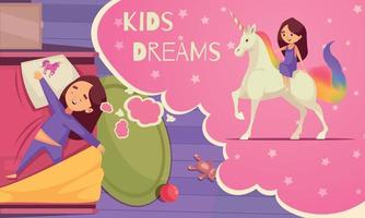 Kids Dreams Unicorn Composition vector