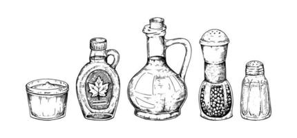 Set of hand drawn seasonings. Vector illustration in sketch style