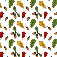 Autumn seamless pattern with oak leaves and acorns vector