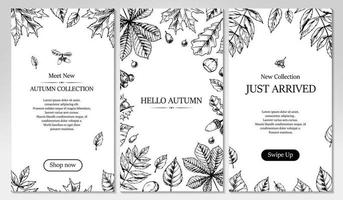 Set of vertical social network templates with hand drawn elements vector