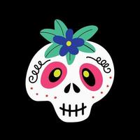 Ilustración de una calavera con flores para halloween y día de muertos vector