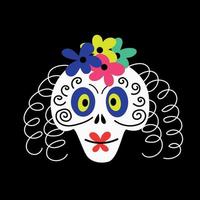 bride's skull with flowers for Halloween and the Day of the Dead vector