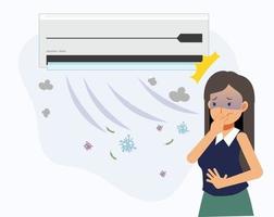Air conditioner problem concept.Bad smell from air conditioner. vector