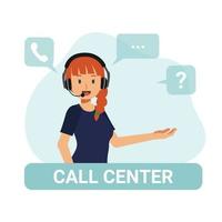 Female call center agent.Flat Vector catoon character illustration.