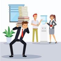 slack of work concept,one is carrying a heavy stack of papers vector