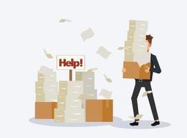 Busy businessman with stack of documents,Pile of paper vector