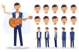 Character of a man wear casual clothing in various views vector