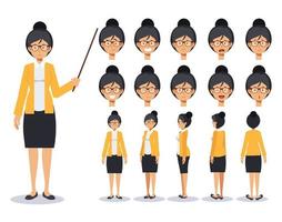 .Female Teacher Flat Vector Character creation set with various views