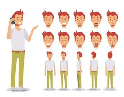 Flat Vector Character creation set of Casual man with various views