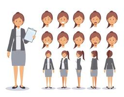 Business woman Flat Vector Character creation set with various views.