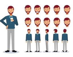Flat Vector Character creation set of Casual man with various views,