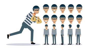 Set of Flat Vector Character A man is a Thief , various views,