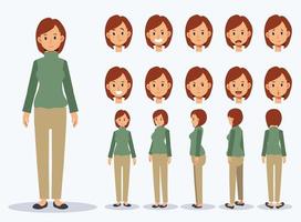 Set of Character woman wear casual clothing with various views vector