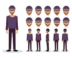 Set of Flat Vector Character, A man is a Thief Bad guy , various views